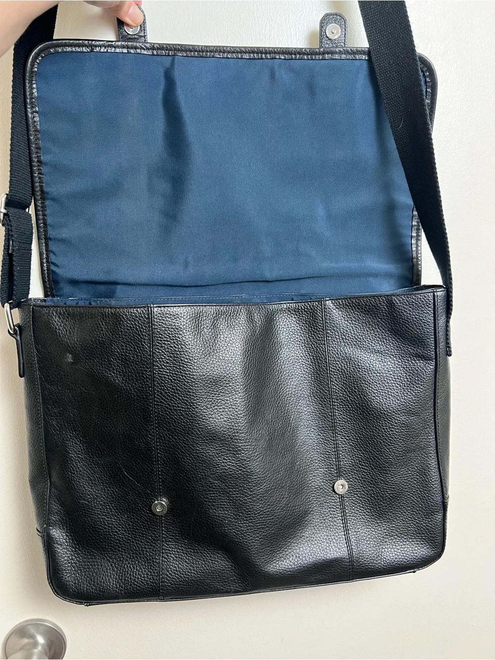 Cole Haan Black Genuine Leather Messenger Laptop Briefcase Crossbody Work Bag